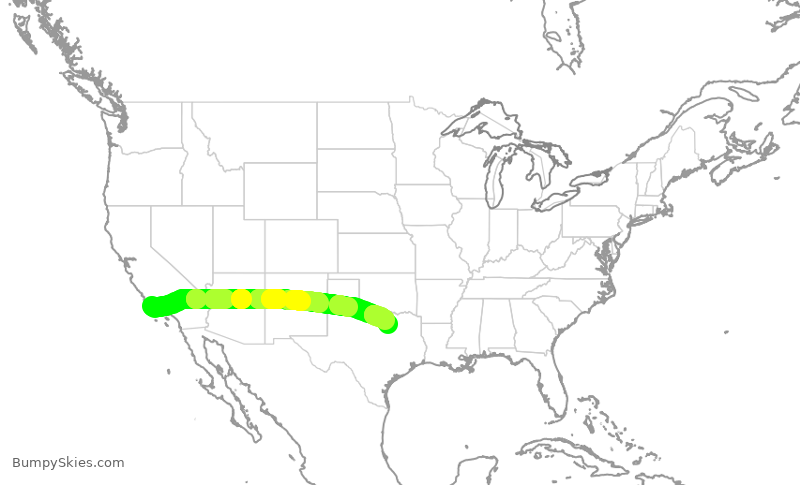 Turbulence forecast map for AAL2510, SBA to DFW