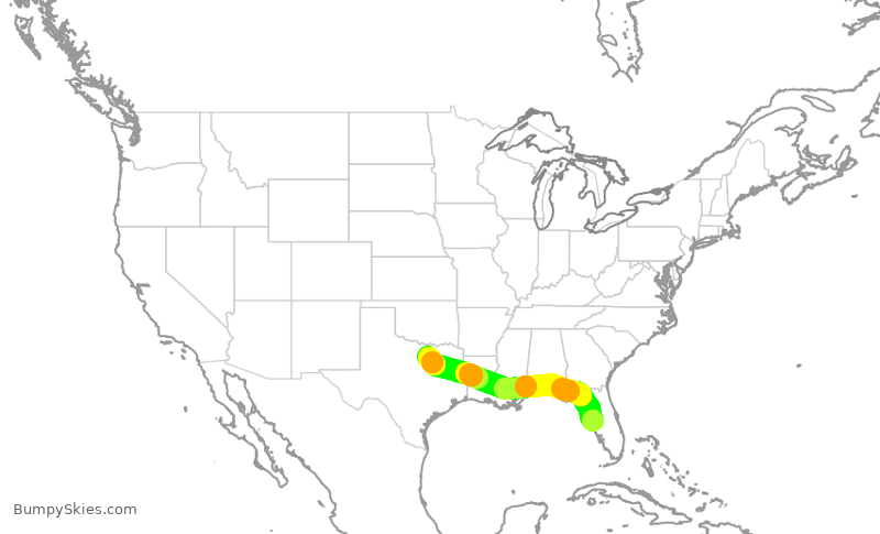 Turbulence forecast map for AAL2512, TPA to DFW