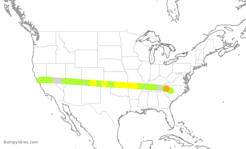 Turbulence forecast map for AAL2514, SFO to CLT
