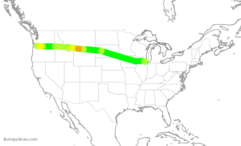 Turbulence forecast map for AAL2515, ORD to PDX