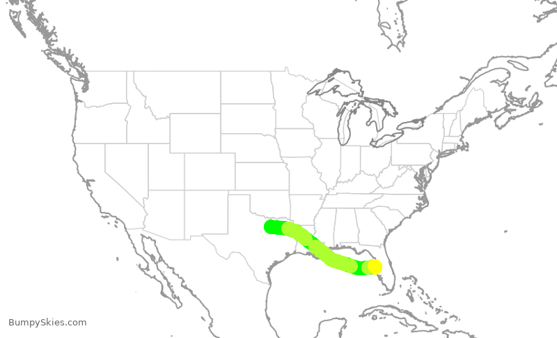 Turbulence forecast map for AAL2516, DFW to TPA