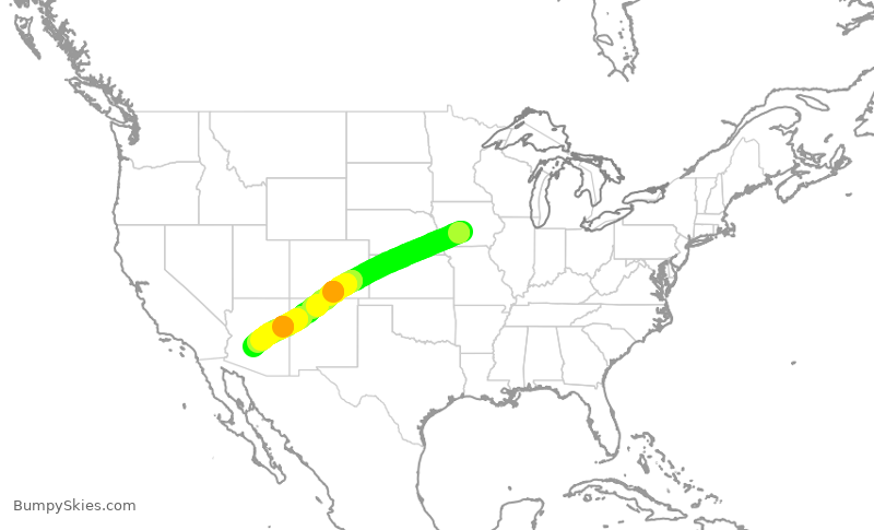 Turbulence forecast map for AAL2516, DSM to PHX