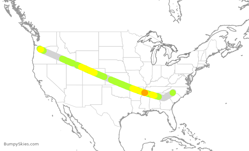 Turbulence forecast map for AAL2516, PDX to CLT