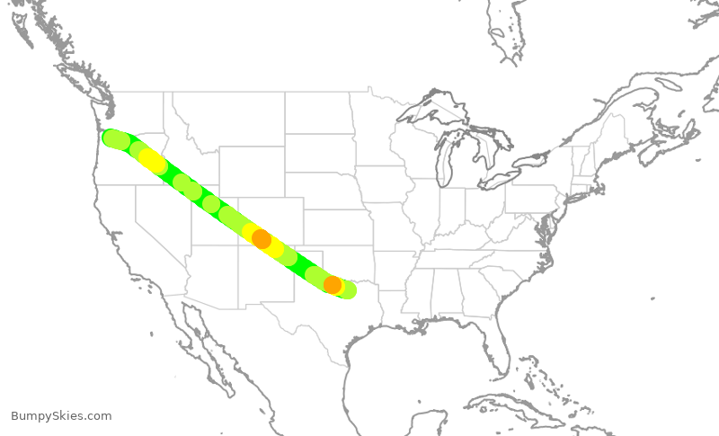 Turbulence forecast map for AAL2517, DFW to PDX