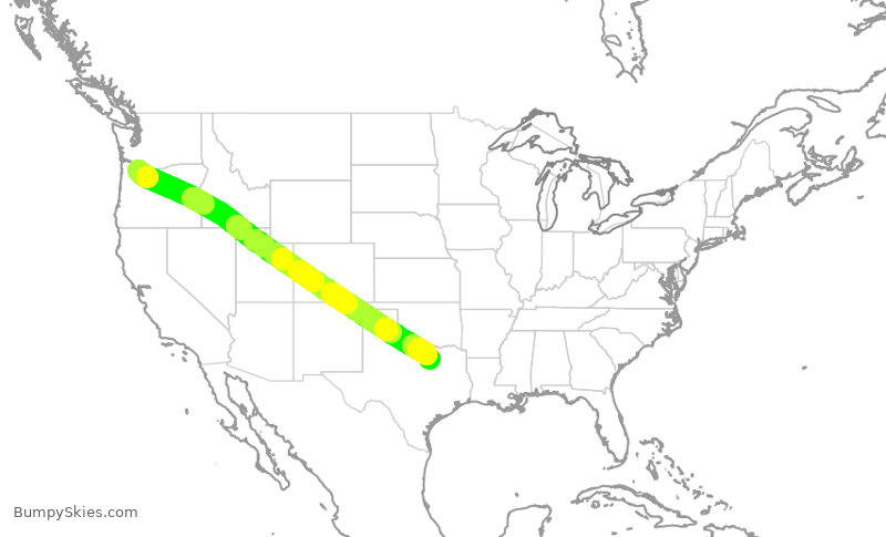 Turbulence forecast map for AAL2517, PDX to DFW