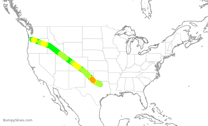 Turbulence forecast map for AAL2519, DFW to PDX