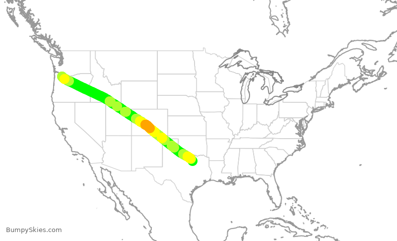 Turbulence forecast map for AAL2519, PDX to DFW
