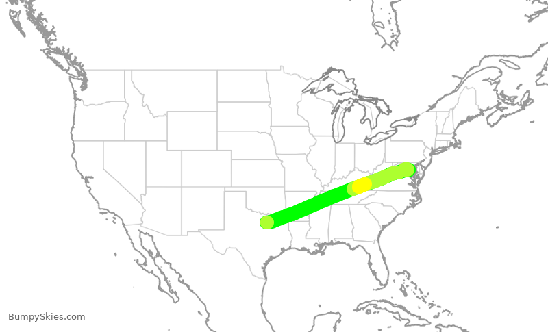 Turbulence forecast map for AAL2520, DFW to DCA