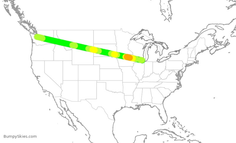Turbulence forecast map for AAL2520, ORD to SEA
