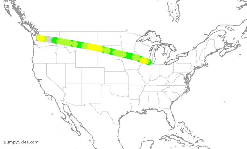 Turbulence forecast map for AAL2520, SEA to ORD