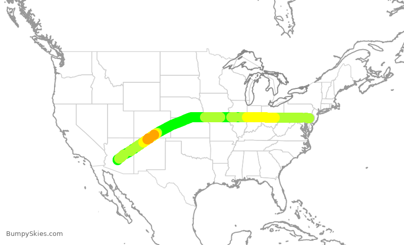Turbulence forecast map for AAL2522, PHL to PHX
