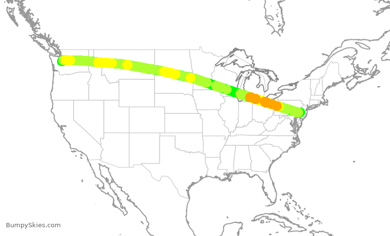 Turbulence forecast map for AAL2522, SEA to PHL