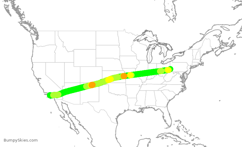 Turbulence forecast map for AAL2523, LAX to PIT