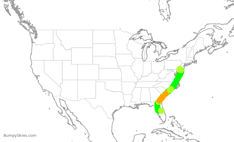 Turbulence forecast map for AAL2523, MCO to PHL