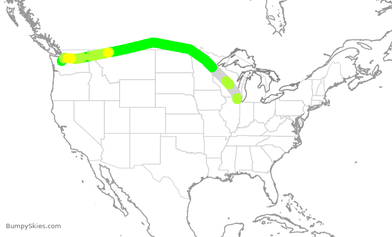 Turbulence forecast map for AAL2523, ORD to SEA
