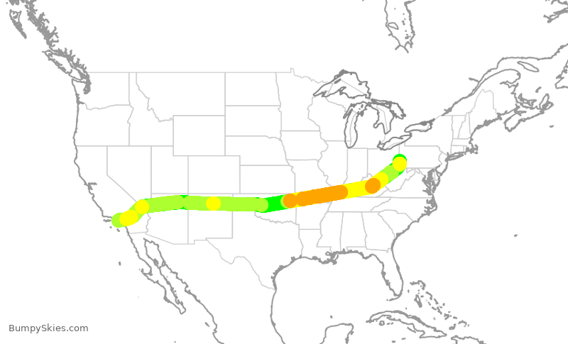 Turbulence forecast map for AAL2523, PIT to LAX