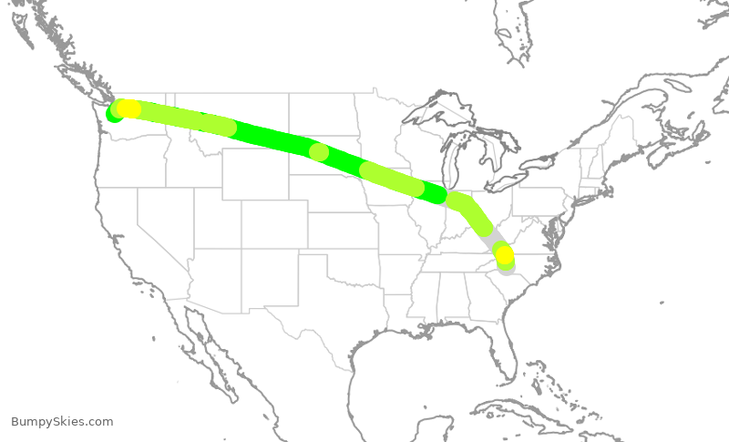 Turbulence forecast map for AAL2525, CLT to SEA