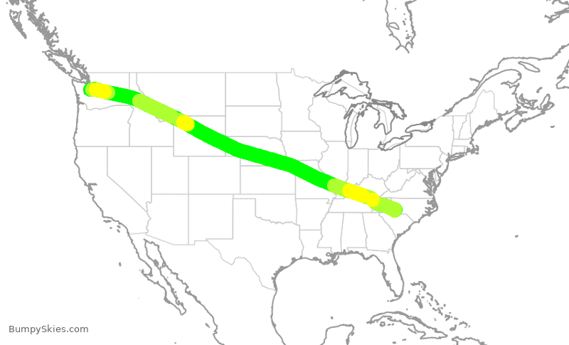 Turbulence forecast map for AAL2525, SEA to CLT