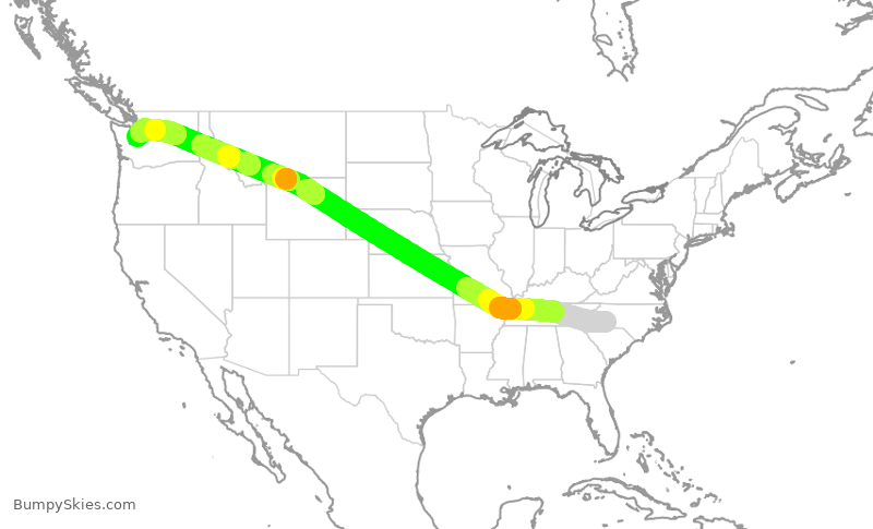 Turbulence forecast map for AAL2529, CLT to SEA