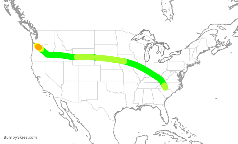 Turbulence forecast map for AAL2529, PDX to CLT