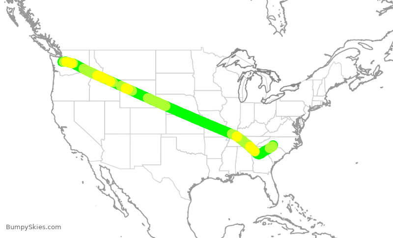 Turbulence forecast map for AAL2529, SEA to CLT