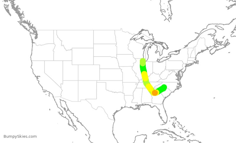 Turbulence forecast map for AAL2530, ORD to CLT
