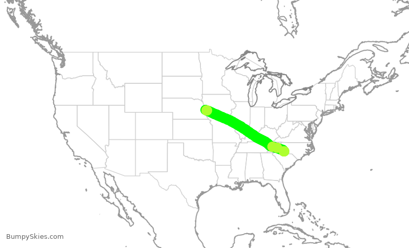 Turbulence forecast map for AAL2531, OMA to CLT