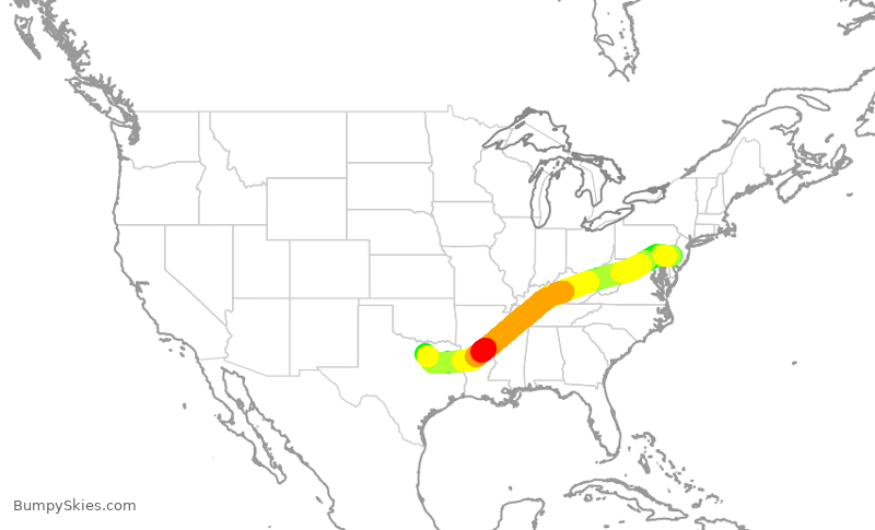 Turbulence forecast map for AAL2533, PHL to DFW