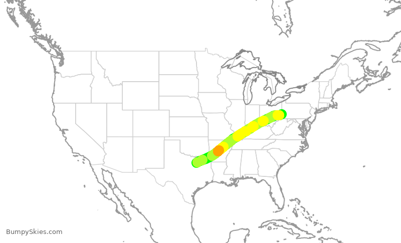 Turbulence forecast map for AAL2534, DFW to PIT