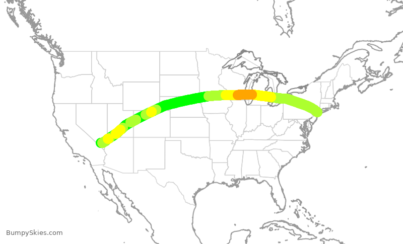 Turbulence forecast map for AAL2536, JFK to LAS