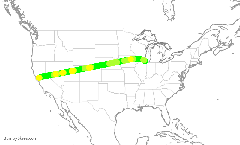 Turbulence forecast map for AAL2537, SFO to ORD