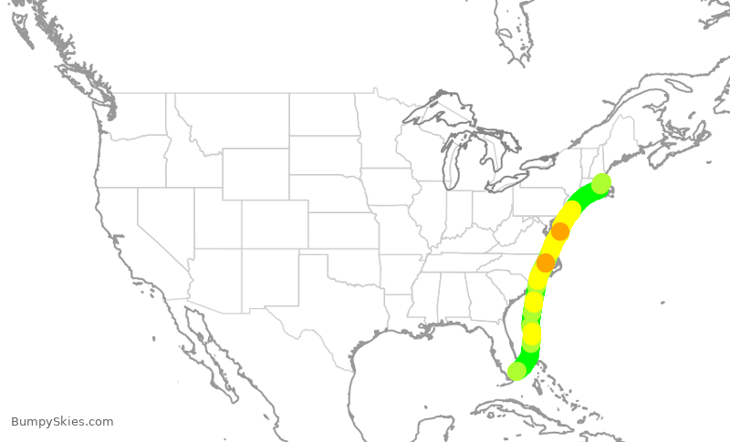Turbulence forecast map for AAL2539, MIA to BOS