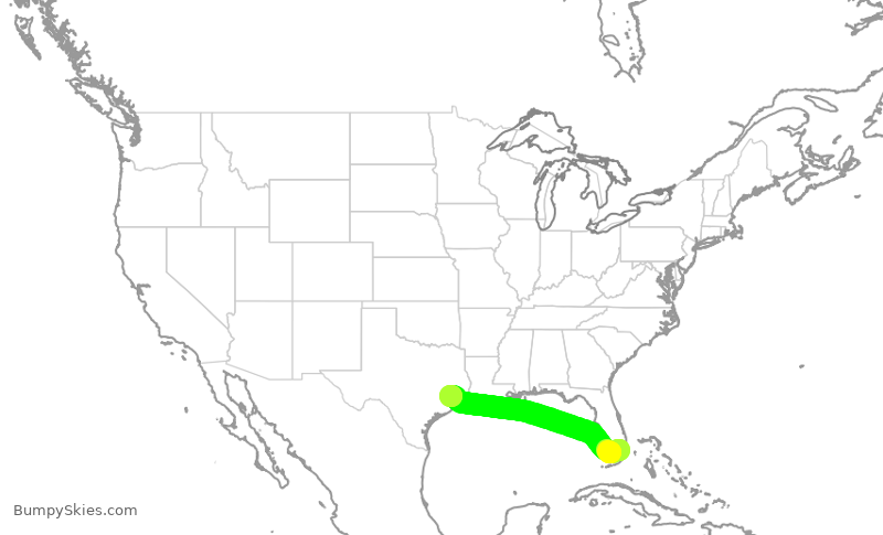 Turbulence forecast map for AAL2541, MIA to IAH