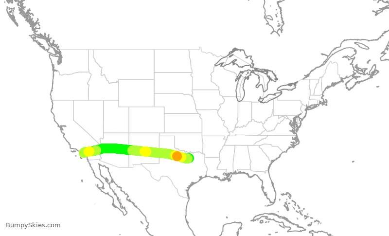 Turbulence forecast map for AAL2543, DFW to SNA