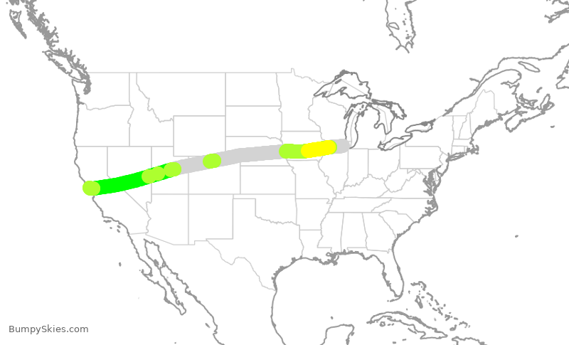 Turbulence forecast map for AAL2543, ORD to SFO