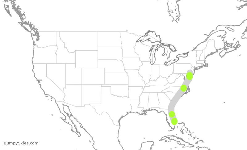 Turbulence forecast map for AAL2543, PHL to DJT
