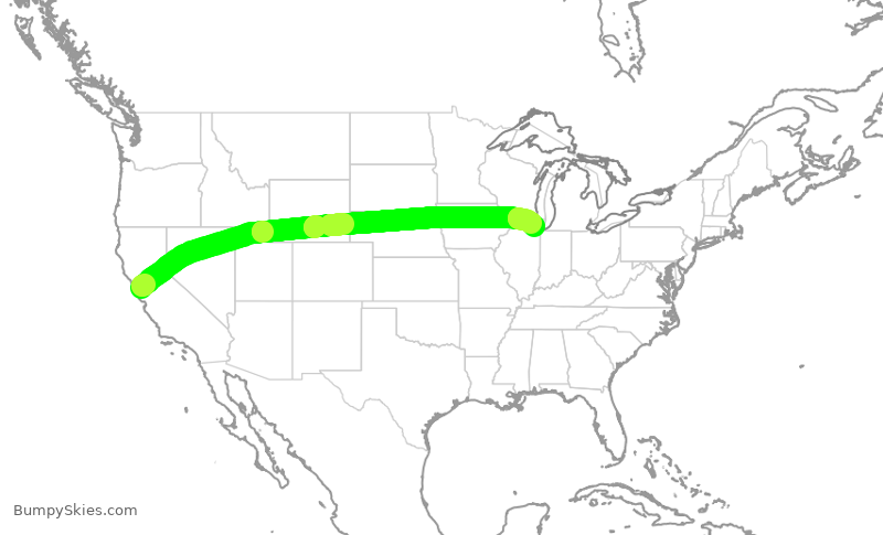 Turbulence forecast map for AAL2543, SFO to ORD
