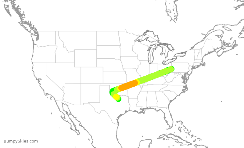 Turbulence forecast map for AAL2544, PIT to DFW