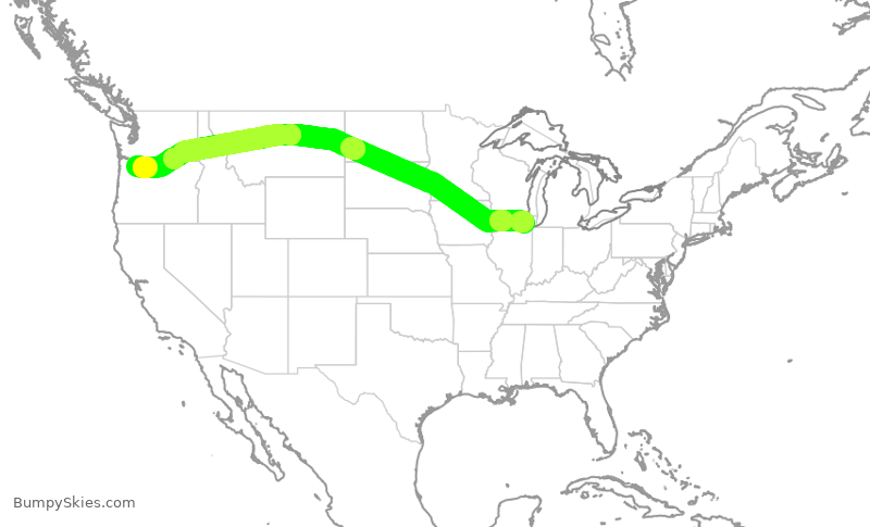 Turbulence forecast map for AAL2545, ORD to PDX