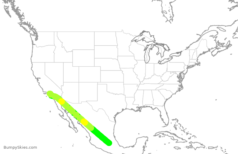 Turbulence forecast map for AAL2547, MMX to LAX