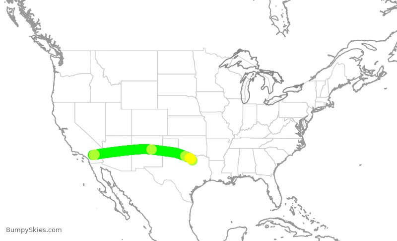 Turbulence forecast map for AAL2548, PSP to DFW