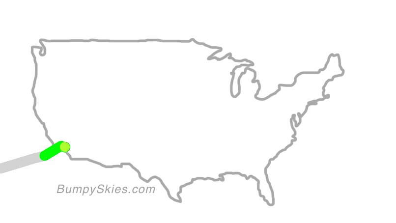 Map of continental US with illustrated flight path and turbulence forecast (described in text below)