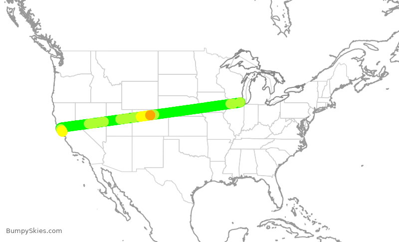 Turbulence forecast map for AAL2550, ORD to SFO