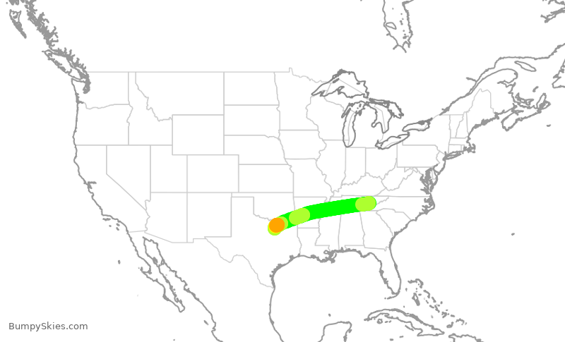 Turbulence forecast map for AAL2550, TYS to DFW