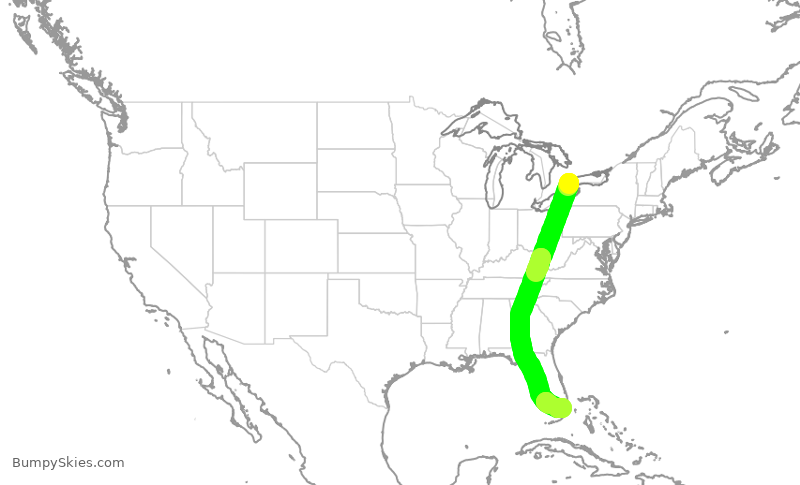 Turbulence forecast map for AAL2553, YYZ to MIA