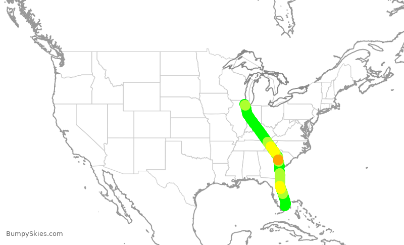 Turbulence forecast map for AAL2553, ORD to MIA