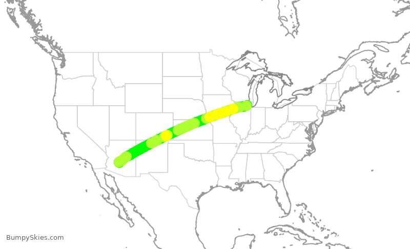 Turbulence forecast map for AAL2554, ORD to PHX