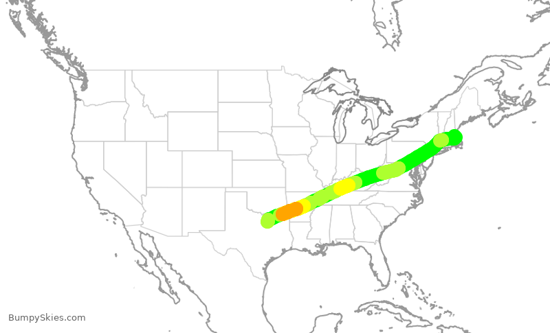 Turbulence forecast map for AAL2555, BOS to DFW