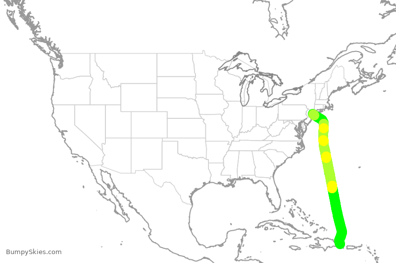 Turbulence forecast map for AAL2557, JFK to DPC