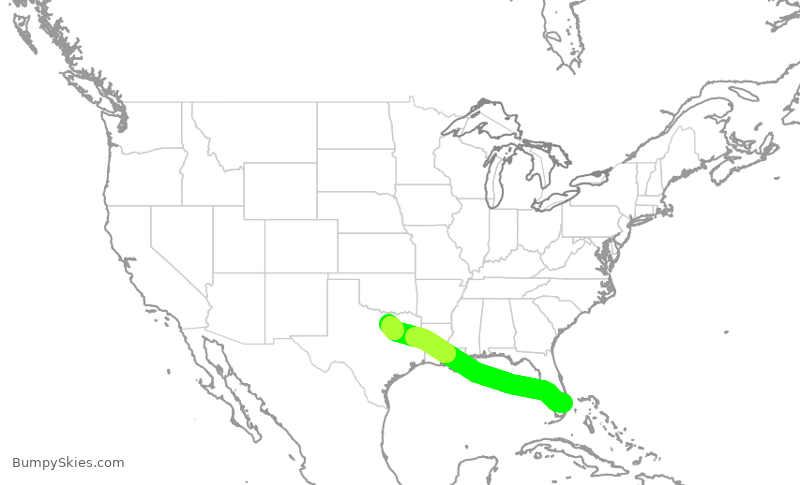 Turbulence forecast map for AAL2558, FLL to DFW